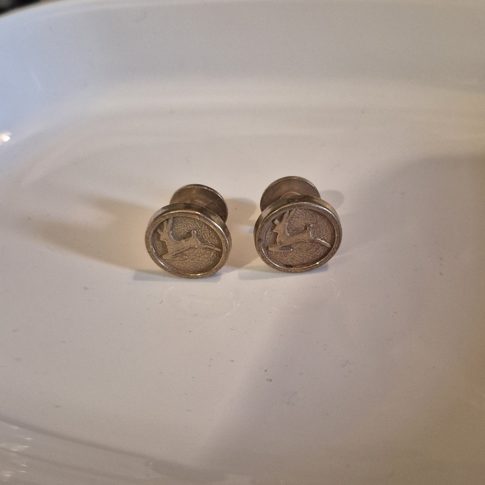 Vintage Brass Cufflinks with Engraved Antelope/deer Design